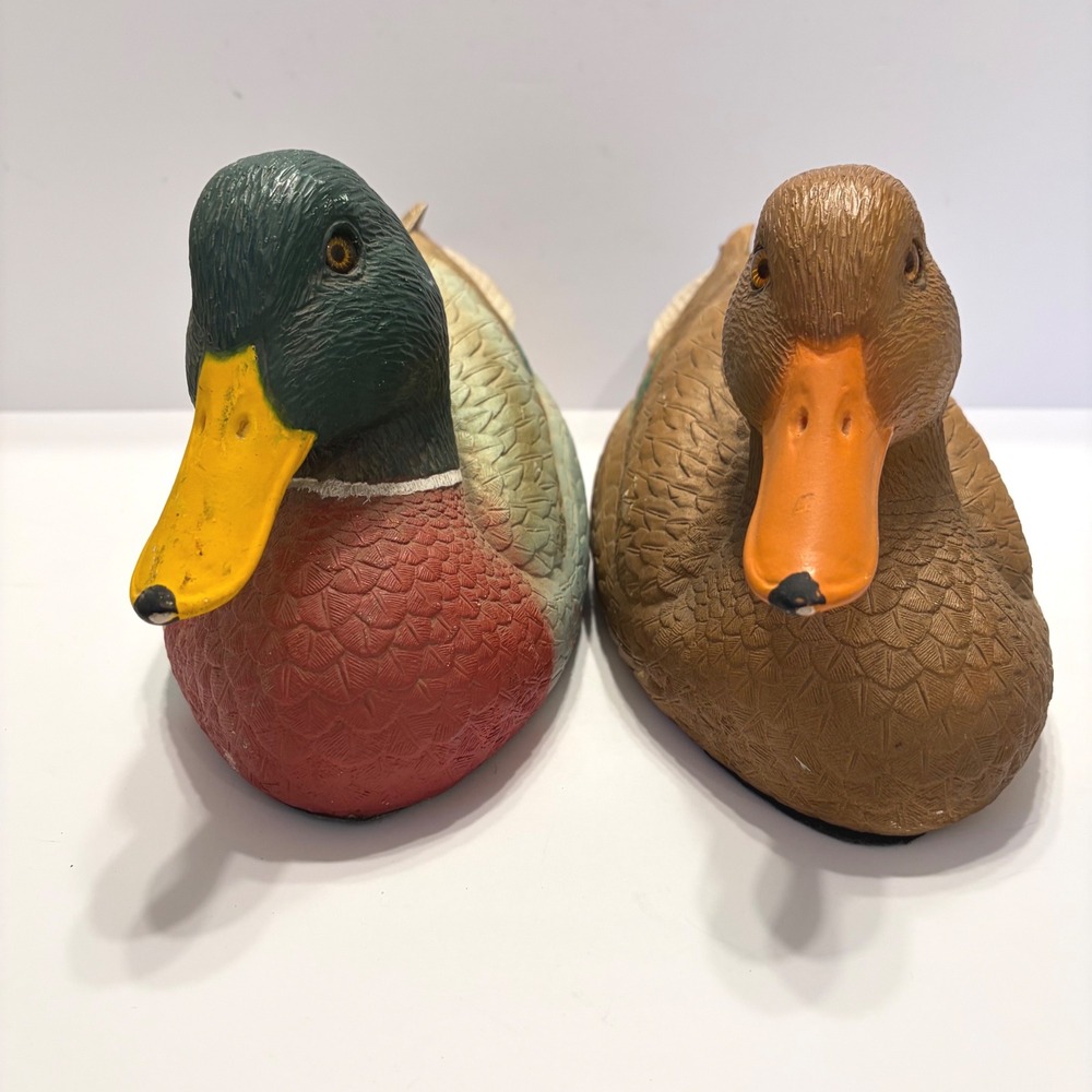 Vintage Universal Statuary Resin Mallard Duck Decoy Pair Drake Hen 1986 USA - Picture 2 of 11